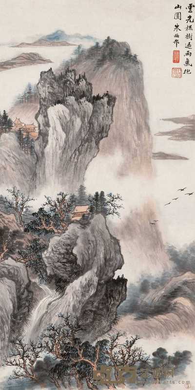 朱梅邨 雨气抱山圆 立轴 67×33.5cm